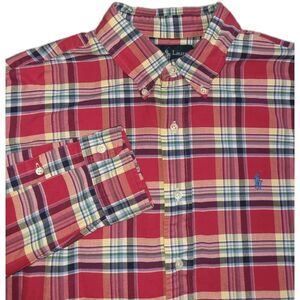 Ralph Lauren Button Down Shirt 100% Cotton Pink/Blue Plaid Long Sleeve Mens XL